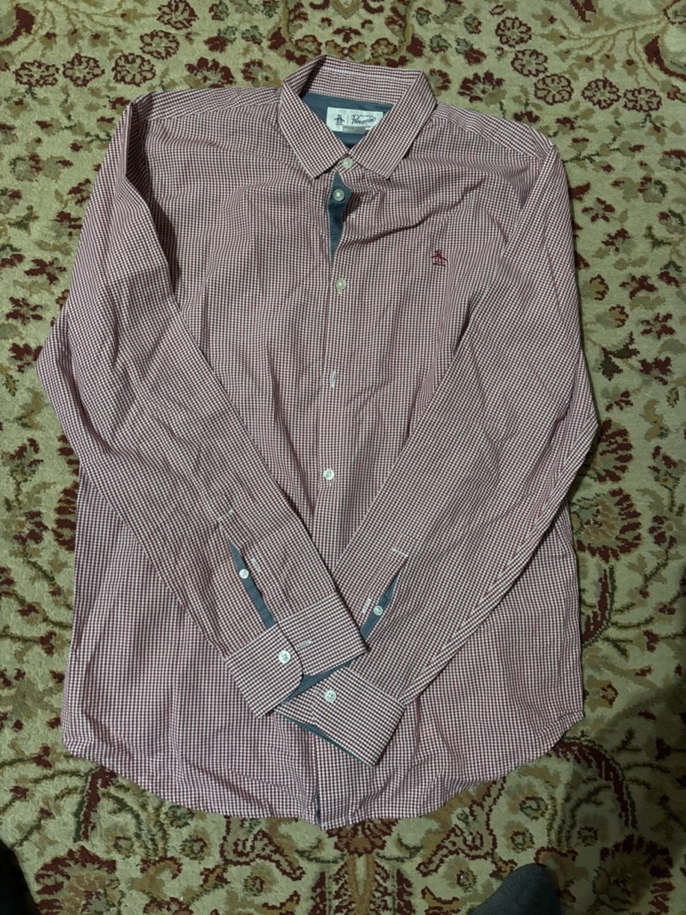 Original Penguin Red and White Micro Gingham Button-Down Shirt